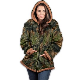 TrailCrest Ladies Smart Plush Sherpa Lined Hooded Sweater Jacket, Zip Up Classic Camo Jacket for Women, 4X