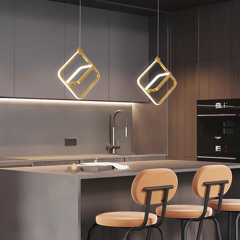 BNHHLZ Modern LED Chandelier Gold Rectangular Pendant Light Fixtures 4000K