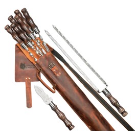 Outdoor Grill Barbeque Grill Accessories - Grill Skewers Set with Case - Premium Barbecue Tool Sets Grilling Supplies - Outdoor Grilling Accessories BBQ Supplies - Set Asgard Light Brown