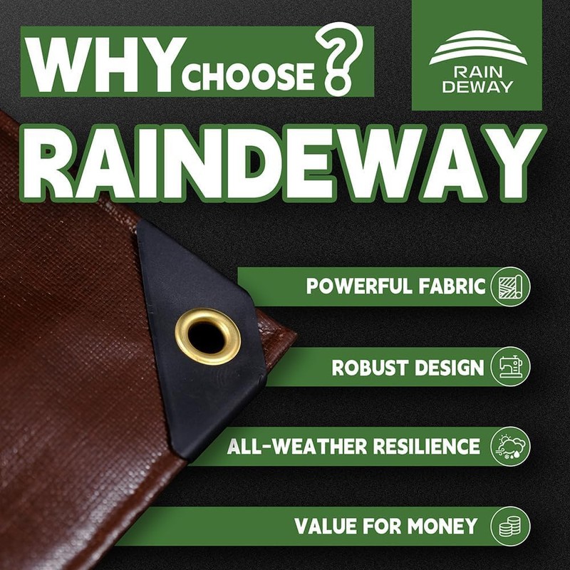 RAINDEWAY 8x8 Feet Super Heavy Duty 18 Mil Brown Poly