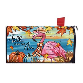 FBCOO Fall is in The Air Flamingo Mailbox Cover Magnetic Standard Size 21" x 19", Autumn Beach Coastal Decorative Post Letter Box Wrap Decor, Nautical Pumpkin Garden Yard Outdoor Decoration