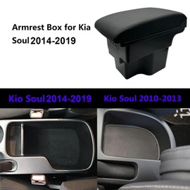 Tocsho Armrest Box for Kia Soul 2014-2019 Double Layer Front Center Console Black Leather with Charging 3 USB Ports