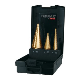 Ruko Terrax by Straight Fluted 3 Piece Step Drill Bit Set HSS-TiN in Sizes 0, 1, 2, 9 in a Stable, Practical Plastic Case A101 126TRO – Pack of 1