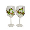 Green Tree Frog Hand Painted Stemmed Wine Glasses Set of