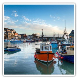 2 x Square 7.5cm Vinyl Stickers - Fishing Boats Mevagissey Cornwall 45024