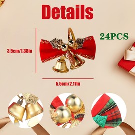 Kaket Christmas Bow with Bells 24PCS Small Christmas Bow Ornaments with Bells Mini Christmas Tree Bowknot Ornament for Christmas Decoration, Wreath, Presents Wrapping Craft Supplies