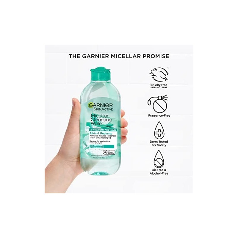 Garnier SkinActive Micellar Water with Hyaluronic Acid, Facial Cleanser Makeup