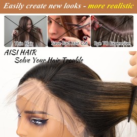 AISI HAIR 13x4 HD Lace Front Wig Chestnut Highlight Pre Plucked With Baby Hair Straight Glueless Synthetic Wigs for Women 28inch Beginner Friendly