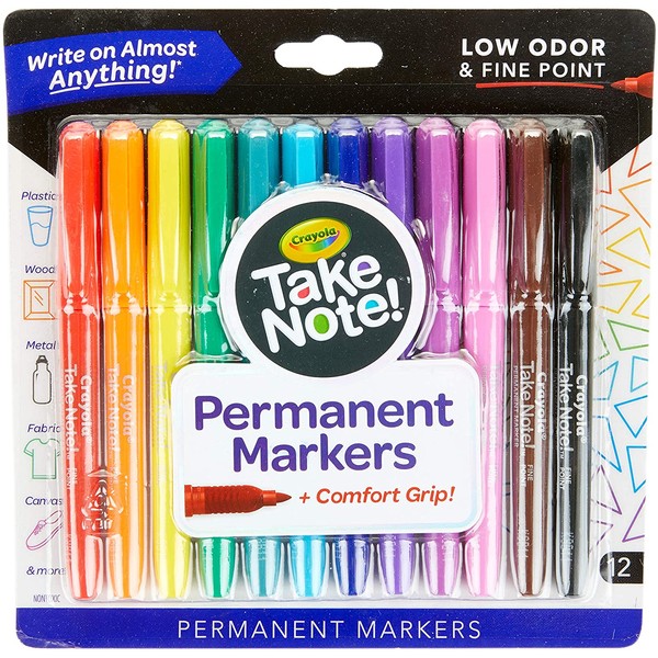 Crayola Take Note Colored Permanent Marker Set, Assorted Colors School Supplies, Fine Tip Markers, 12 Count