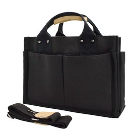 Women's Handbag Canvas Shoulder Bag Shopper Multi Compartments for Books Travel Everyday School Work with Shoulder Strap, black