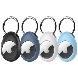 Airtag Holder, 4 Pack Air tag Upgraded Strong Keychain [Tight Fit Design] [Ultra Secure &Non-Slip], Anti-Scratch Airtag Cases, Airtag Accessories for GPS Item Finder Tracker (Black/White/Blue)