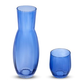 American Atelier Bedside Water Carafe with Tumbler | 2-Pc Set | Cup Doubles as Lid | 40-Ounce Pitcher with Matching Drinking Glass | For Guest Room, Nightstand, Office, or Gift (Cobalt Blue)