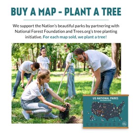 Epic Adventure Maps - US National Parks Travel Scratch Off Poster - Reveals Pine Shaped Nature Photographs - Includes Magnetic Frame - Blue / 24 x 17 Inches