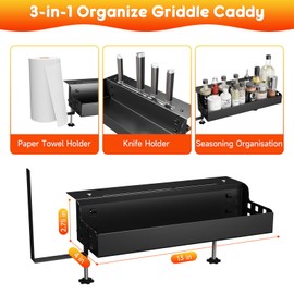 jkxoo Griddle Caddy for Blackstone 17"/22"/28"/36" Prep Cart, Blackstone Griddle Accessories Storage Box, Space Saving Blackstone Grill Caddy, BBQ Grill Caddy with Tool Holder & Paper Towel Holder