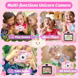 Upgrade Kids Camera for Boys Girls, 1080P HD Digital Selfie Camera with Cute Protective Cover and 32G SD Card, Christmas Birthday Gifts Toys for 3 4 5 6 7 8 9 10 11 12 Years Old (H29-Pink)