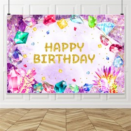 Renaiss 7x5ft Gemstone Birthday Backdrop for Her She is a Gem Birthday Photography Background Happy Birthday Banner Jewel Diamond Crystal Princess Girls Kids Birthday Party Decor Photo Booth Props