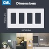 CML 4-Gang Matte White Decorator Screwless Wall Plates, 4 Pack