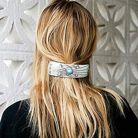 E EMZHOLE Large Hair Barrettes for Women Thick Hair, French Barrette Hair Clips Retro Metal Turquoise Ponytail Clamps Clasp Stylish Hair Accessories for Women Mother (Silver)