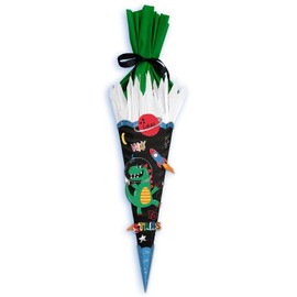Ursus Space Dino 9880022F Decoration Set, 4 Sheets of Craft Cardboard, Printed on Both Sides, Pre-Cut, Grooved, for Decorating a School Cone, with Satin Ribbon