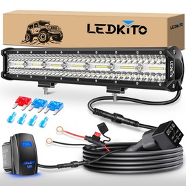 LEDKITO 20 Inch LED Light Bar Kit with 5 Pin Rocker Switch Wiring Harness Triple Row Spot Flood Combo Off Road Light LED Work Light for Trucks ATV UTV Je-ep Boat Pickup Tractor