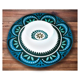 WunderfulThings Chip Dip Bowl Chips & Salsa Dish All-in-One JUMBO Serving Bowl for Chips and Dip - Shatter Resistant Embossed Melamine (hard plastic resin)