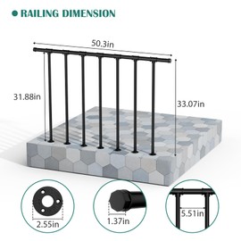 Deck Railing Metal Porch Railing Guard Rail Kit with Balusters Wrought Iron Flat Railing Kit Outdoor Metal Railing for Deck, Porch, and Balcony (34 in. H x 4 ft. W)