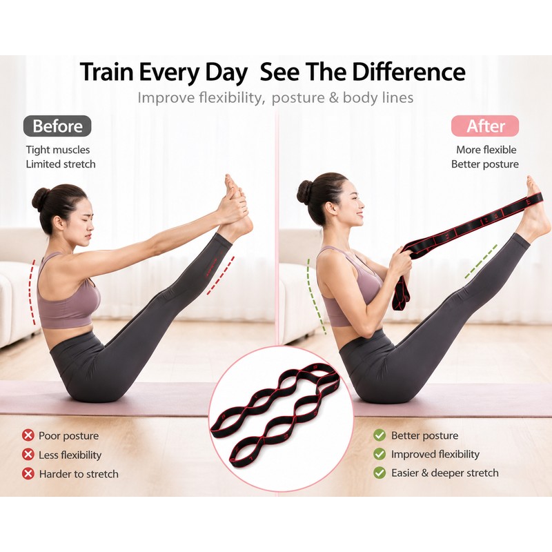 Sectioned Resistance Band for Stretching & Pilates – Portable Elastic