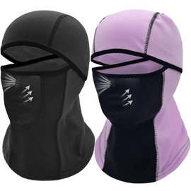 Leamekor Breathable Kids Balaclava Ski Mask (2 Pack), Winter Fleece Neck Warmer Face Mask for Cold Weather Boys Girls - Children Windproof Hat (Grey + Purple)