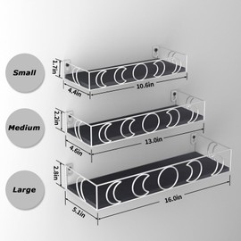 PHAREGE Moon Phase Floating Shelves Black Silver, Set of 3 Small Decorative Wall Shelves for Book Plant Storage, Crystal Figurine Collectibles Display Shelf for Bedroom Kid Room