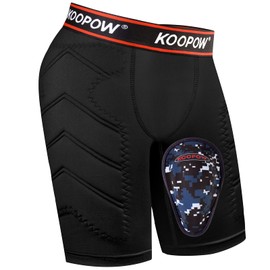 KOOPOW Youth Boys Padded Sliding Shorts Slider Pad with Soft Protective Athletic Cup for Baseball, Football, Lacrosse, Black/Red, Large