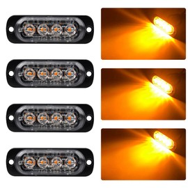 4pcs Ultra Thin 4LED Emergency Warning Lights Amber Hazard Flashing Strobe Light Side Warning Light Beacon Light Universal for 12-24V Car Vehicle Truck Trailer Caravan Camper Motorcycle Van