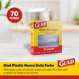 Glad Glad Clear Plastic Forks, Heavy Duty Disposable Cutlery Set, Standard Size, Clear Disposable Fork, Bulk Pack of 70 - Perfect for Parties, Camping, and Everyday Use