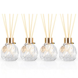 TRIFOLIC 4Pcs Reed Diffuser Set with Metal Golden Decoration, 3.5oz Empty Reed Diffuser Bottles with 20Pcs Reed Diffuser Sticks, Unique Design Bottles for Home and Office(Twill)
