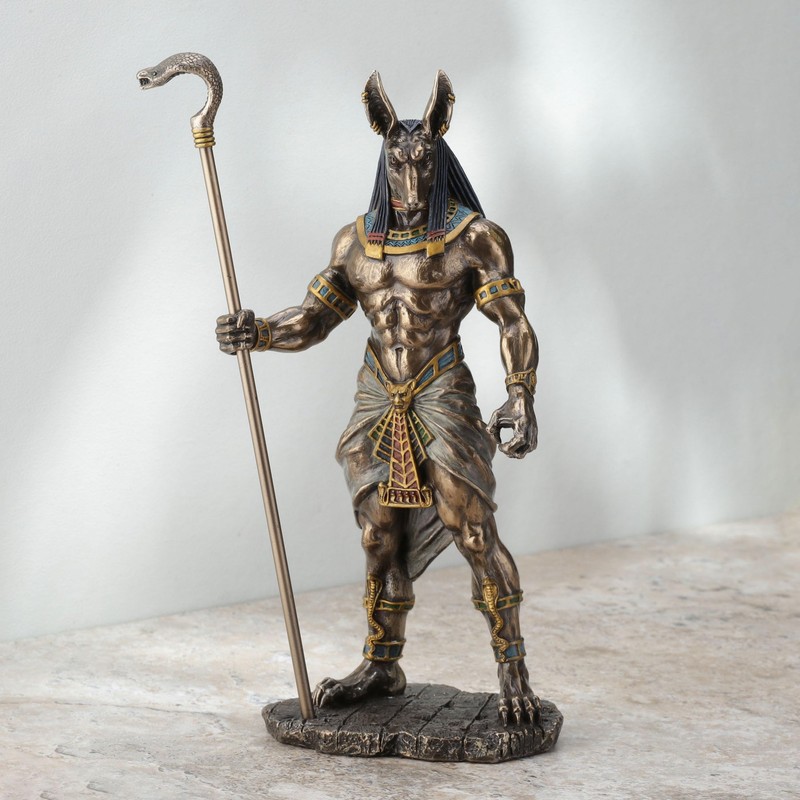 Veronese Design 11" Egyptian God Anubis Holding Cobra Scepter Cast