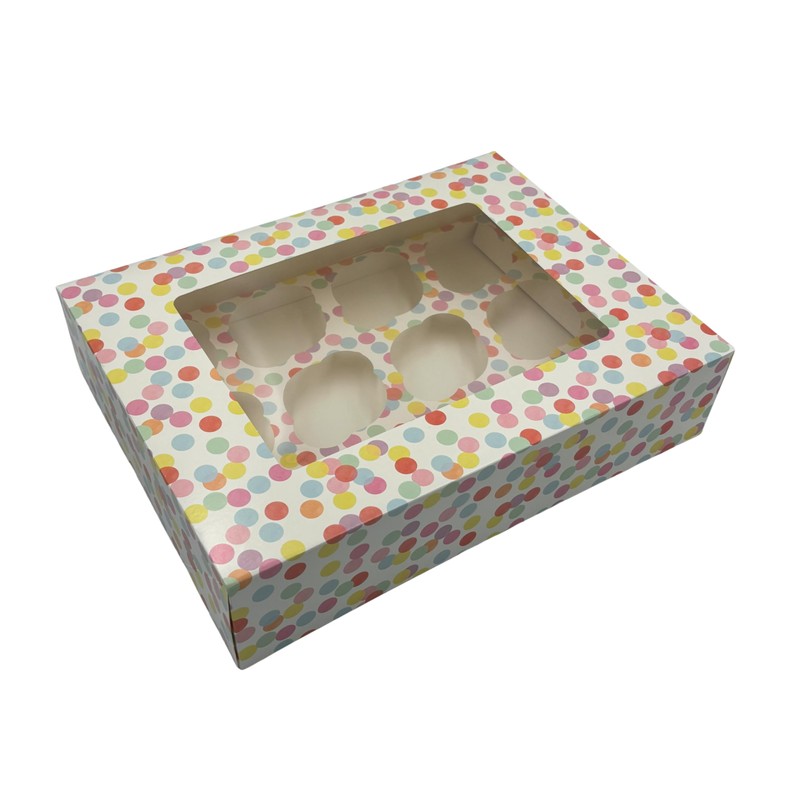 SwiftPick Home 3 Pack 12 Hole Cupcake Boxes |Multicoloured Polka