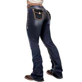 Flamingals Boot Cut Jeans for Women Mid Waist Trendy Tummy Control Flare Denim Pants Blue L
