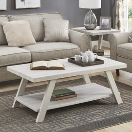 Roundhill Furniture Athens Contemporary Wood Shelf Coffee Table, White