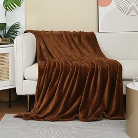 JIAHANNHA Flannel Fleece Blanket Throw Size(50 by 60 Inches),Brown Throw Blanket for Couch Sofa Bed 280GSM,Super Soft Plush Cozy and Lightweight Warm Bed Blanket for All Season
