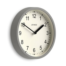 JONES CLOCKS® Spin wall Clock | Small Modern Round Clock | 8 inch | Gray | Easy to Read Numbers | Ideal for Kitchen, Office, Children’s Room or Any Small Space