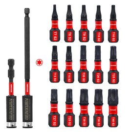 Geinxurn 17Pieces Torx Screwdriver Bit Set T7-T40,Impact Tough Magnetic 1 In. Torx Head Insert Bits, S2 Alloy Steel Star Bit with Impact Magnetic Bit Holder