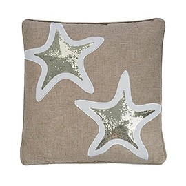 Levtex Home - Blue Maui - Decorative Pillow (18 x 18in.) - Appliqued Starfish - Tan, White, and Gold