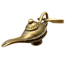 DAZUMA Key Chain Pendant Top Lucky Magic Lamp Brass Antique Feng Shui Money Luck Charm Goods Accessories Lucky Charm Strap Lamp, gold