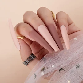 Makartt Kit de uñas a presión XXL largo, uñas de pegamento en uñas acrílicas, uñas postizas francesas color piel y rosa, 12 tamaños, 24 piezas, uñas postizas de ataúd con pegamento para uñas, uñas adhesivas, manicura para salón de arte de uñas