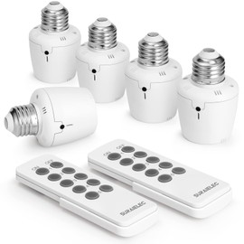 Suraielec Remote Control Light Socket, E26 E27 Bulb Base, 100FT Range, Wall Mountable Wireless Light Switch for Lamps, Pull Chain Light Fixture, Pull String (5 Sockets 2 Remotes, Shorter Version)