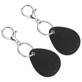 PATIKIL Leather Key Fob, 2 Pack PU Leather Key Fobs with Key Rings Keychain Holder for Keys ID Key Cards, Black