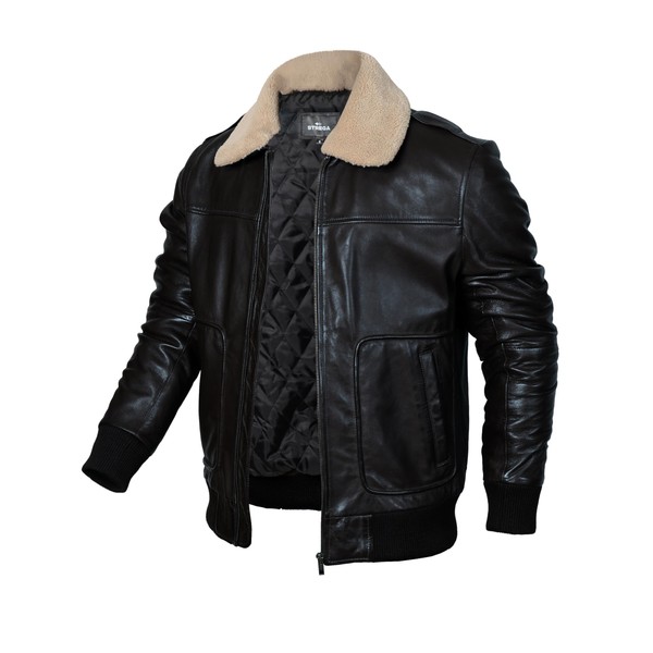 Mens leather jacket Genuine Lambskin Bomber Jacket men Brown with