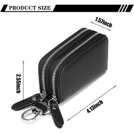 UGSHY 1 PC Car Leather Doublelayer Key Case, Large-capacity Key Storage Zipper Bag with Hook, Universal Car Home Use (Black)