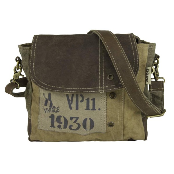 Sunsa Vintage Umhängetasche. Kleine Tasche aus Canvas & Leder. Nachhaltige