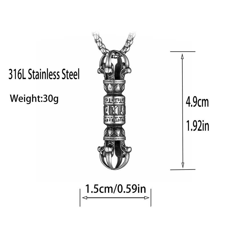 Scddboy Buddhist Stainless Steel Vajra Pendant Necklace,Dorje Buddhism Amulet Tibetan