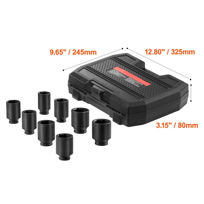 Happybuy Axle Nut Impact Socket Set,1/2" Drive Deep 12-Point 8-Piece